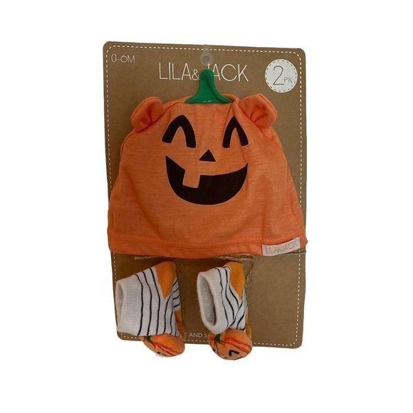New Lila And Jack Halloween Pumpkin Socks And Hat Baby Costume & Head Band Set - Picture 3 of 9